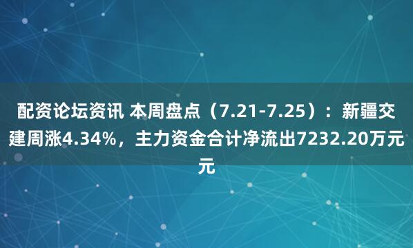 配资论坛资讯 本周盘点（7.21-7.25）：新疆交建周涨4.34%，主力资金合计净流出7232.20万元